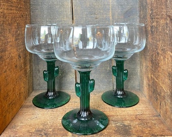 Set of 3 // Vintage Cactus Margarita Cocktail Glasses // 12 oz