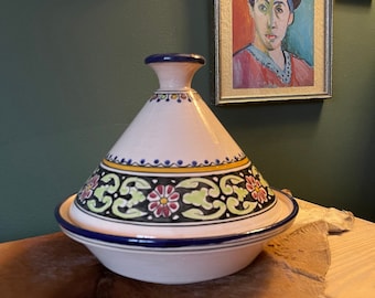 Large Moroccan Le Souk Ceramic Tagine // Hand-painted Tagine // Pottery Tagine