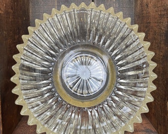 Vintage Thick Glass Bowl with Silver Base // Mid Century Modern // Rare