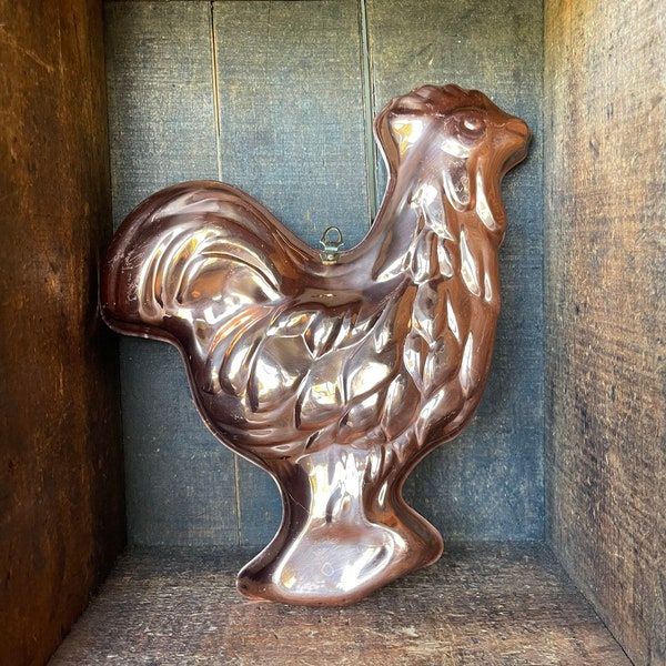 Vintage Copper Rooster Jello Mold // 1970 // Retro Kitchen // Made in Portugal