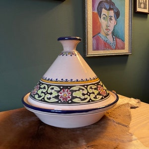 Large Moroccan Le Souk Ceramic Tagine // Hand-painted Tagine // Pottery Tagine