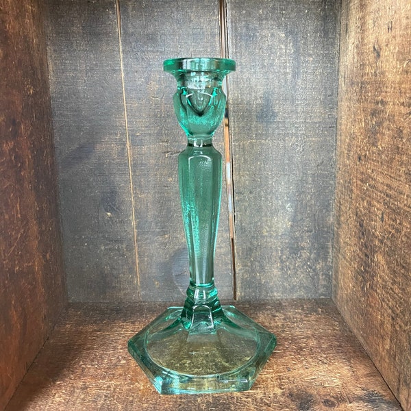 Vintage Green Glass Candle Holder Etsy