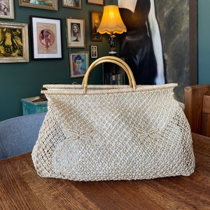 Vintage handgemachte Stroh Korbgeflecht Handtasche mit Bambusgriffen