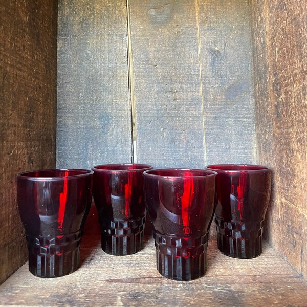 Set of 4 // Anchor Hocking Windsor Royal Ruby Glassware Vintage Cocktail Glass // Midcentury Barware 4 oz Vintage Glassware Set