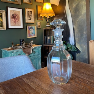 Vintage Glass Decanter with Beveled Sides and a Heavy Stopper // Mid Century Modern