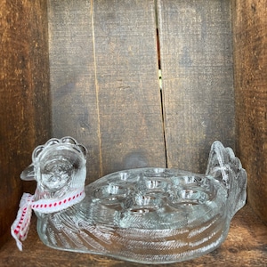 Vintage eierhouder voor kip/kip van geperst glas // RARE