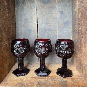Set of 3 Vintage Red Cape Cod Cordial Glasses by Avon/Vintage Avon Red Cape Cod Footed Liquor Glasses