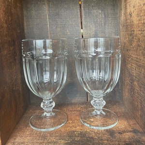 Set of 2 // Vintage Duratuff Clear Glass Panelled Goblets