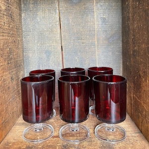Set of 6 Vintage Red French Luminarc, 4" tall Glasses // Made in France