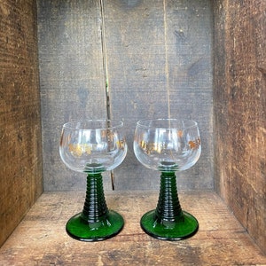 Set of 2 // Vintage Luminarc France Crystal D'Arques with Grape Motif // Green Beehive Roemer Cordial Wine Glasses image 1