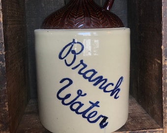 Vintage Decorative Branch Water Ceramic Stoneware 2- Tone Crock Jug