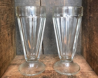 Set of Two // Vintage Midcentury Modern Milkshake Glass Tumblers // 1950s // Rare Find