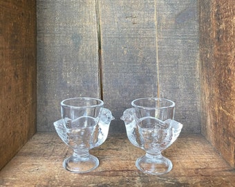 Set of 2 // Vintage Glass Hen or Chicken Shaped Egg Cup - by Luminarc - France