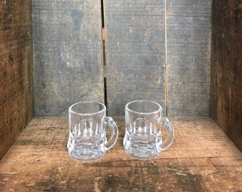 Vintage Federal Glass Beer Mug Shot Glasses (Set of 2) // Mini Beer Mug Shot Glasses // Mini Mug Shooters // Federal Glass Shot Glasses