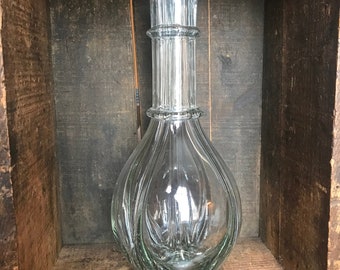 Vintage Collectible 11" Hand Blown French Glass Four Chamber Decanter Bottle// Mid Century Collectible Barware
