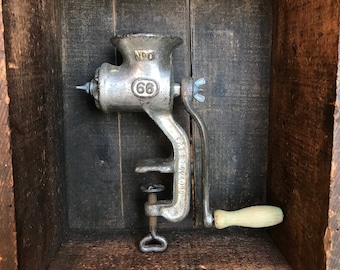 VINTAGE Antique Cast Iron Meat Grinder 66 No.0 // Made in England // Patent No. 524079