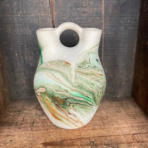 Vintage Nemadji Pottery | Hand Thrown | Colourful Marbled Pottery | Double Spouted Wedding Vase | Made in USA | Collectable
