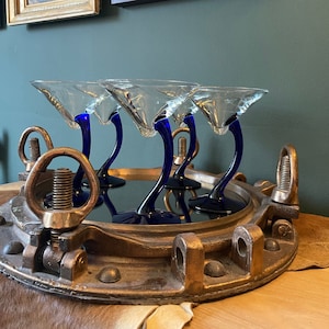Set 5 // Libbey Bravura Swerve Martini Glasses in Cobalt Blue // MCM Retro