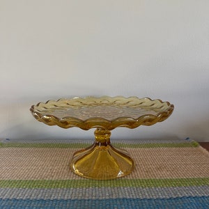 Vintage Amber Glass Pedestal Cake Plate // 1970