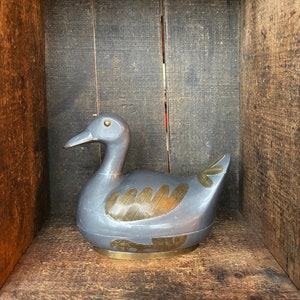Vintage 1960s Lead/Pewter and Brass Duck Trinket Box // Home Decor Eclectic Home Decor Jewelry Box
