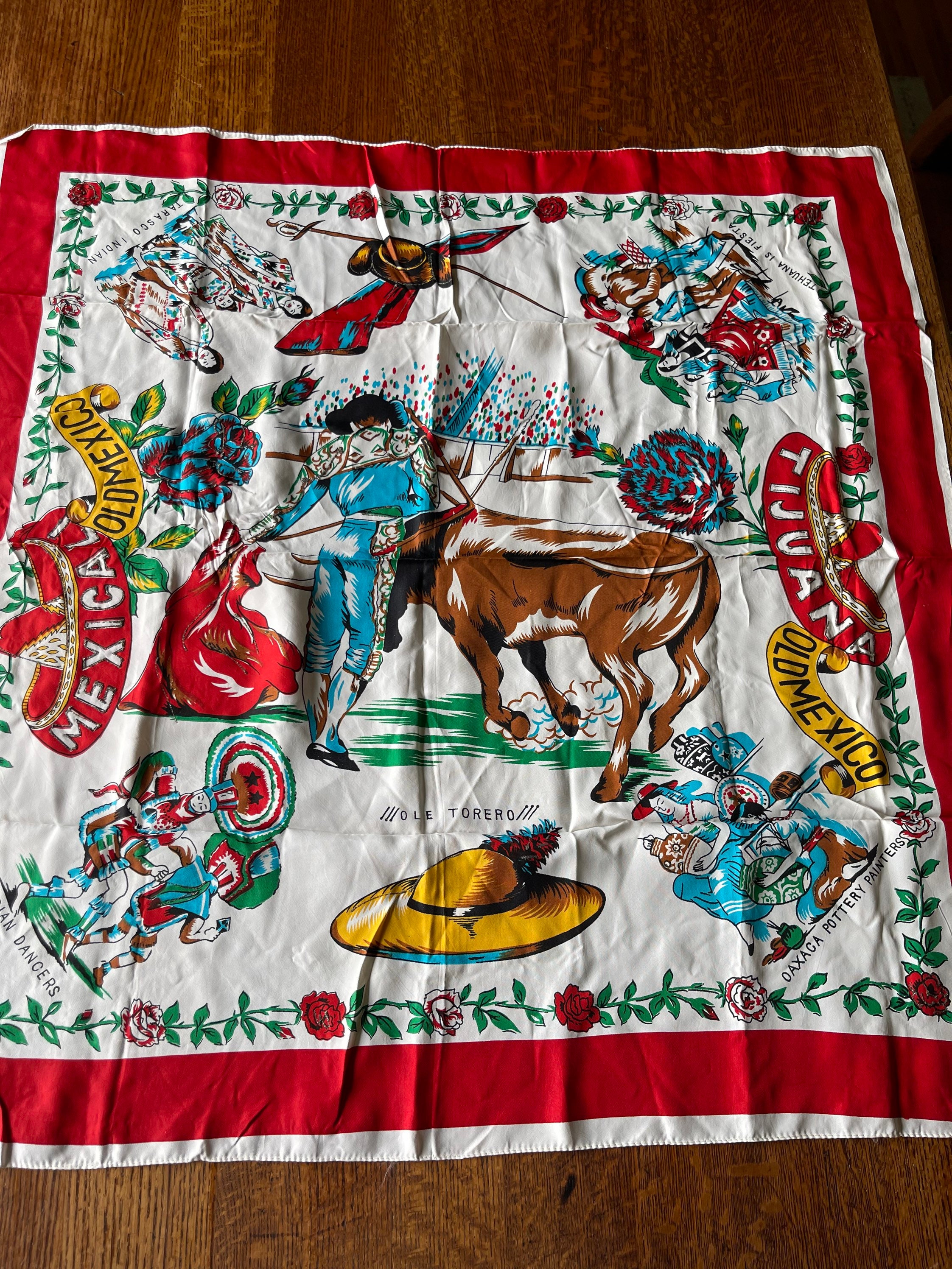 Vintage Mexicali Old Mexico Scarf // Bull Fighter - Etsy