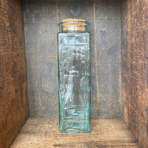 Vintage Caffe Glass Canister With Rustic Cork Lid/Thick Green Tinted Glass // Made in Italy