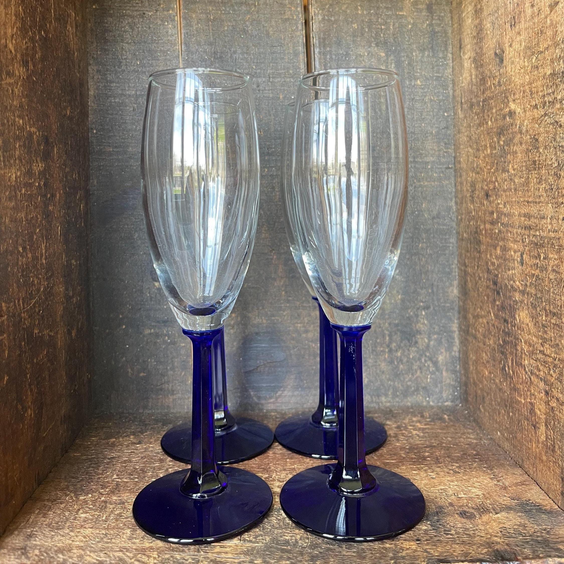 ヴィンテージ コバルトブルー 六角形ステム シャンパンフルート