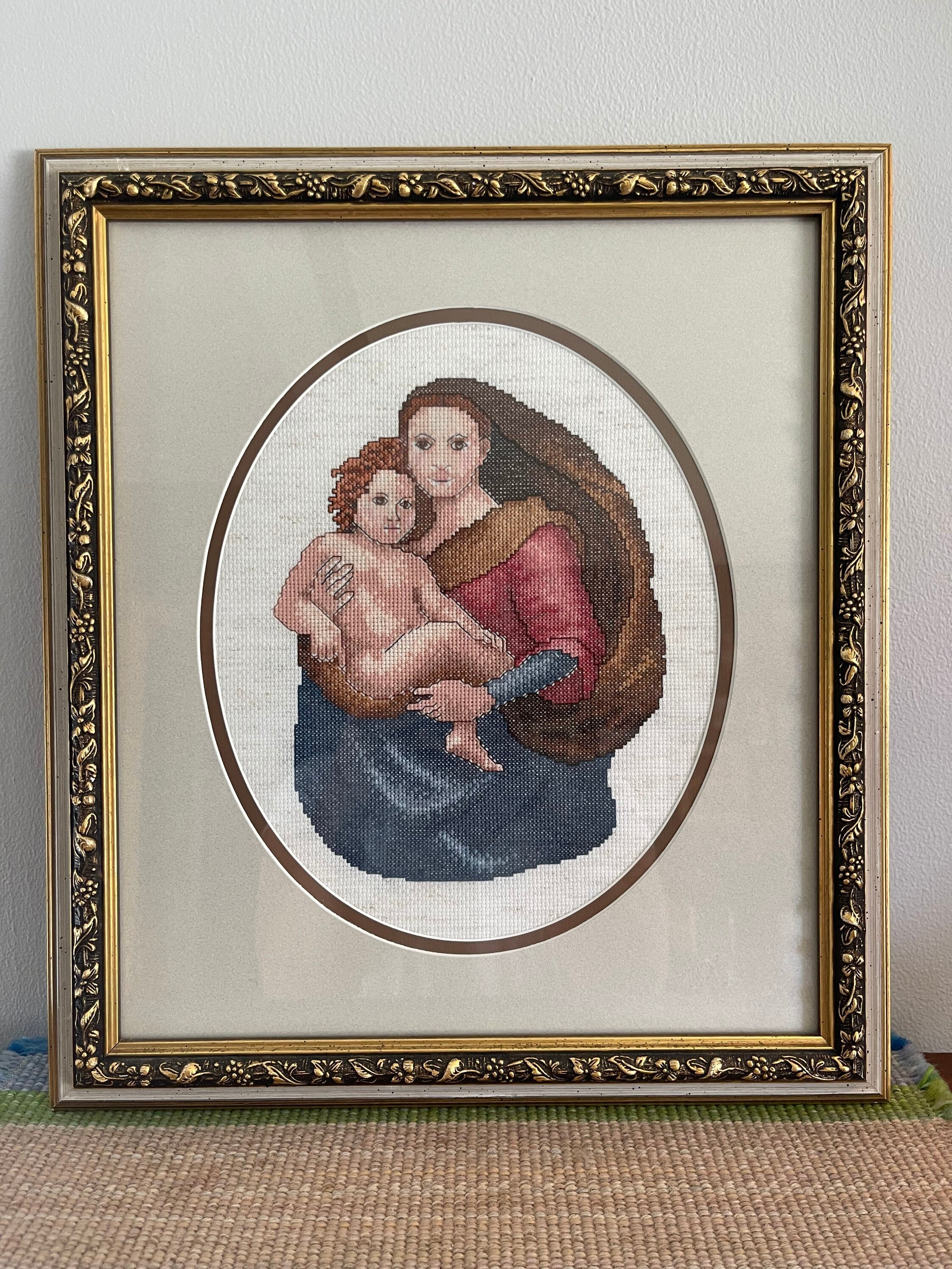 【専用】vintage the Virgin Mary tapestry Beautiful Vintage Hand Stitched Needlepoint Tapestry in a