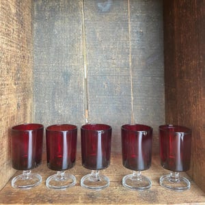 Vintage Luminarc Ruby Red Set Of 5 // 1 Ounce Shot Glasses // Made in France