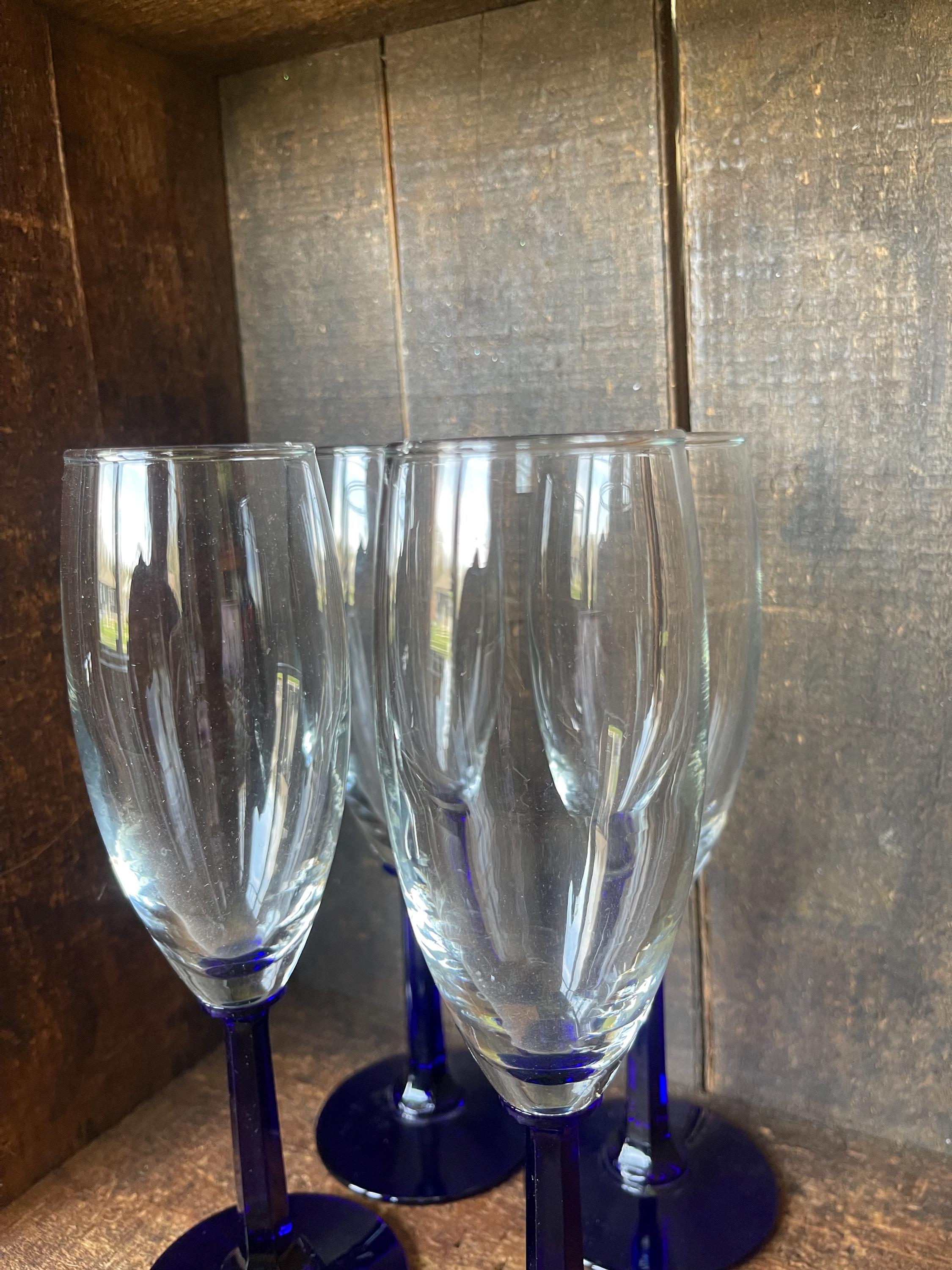 ヴィンテージ コバルトブルー 六角形ステム シャンパンフルート