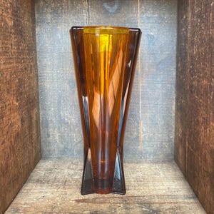 Vintage Anchor Hocking Amber Rocket Vase // Art Deco Amber Glass Vase Atomic Vase