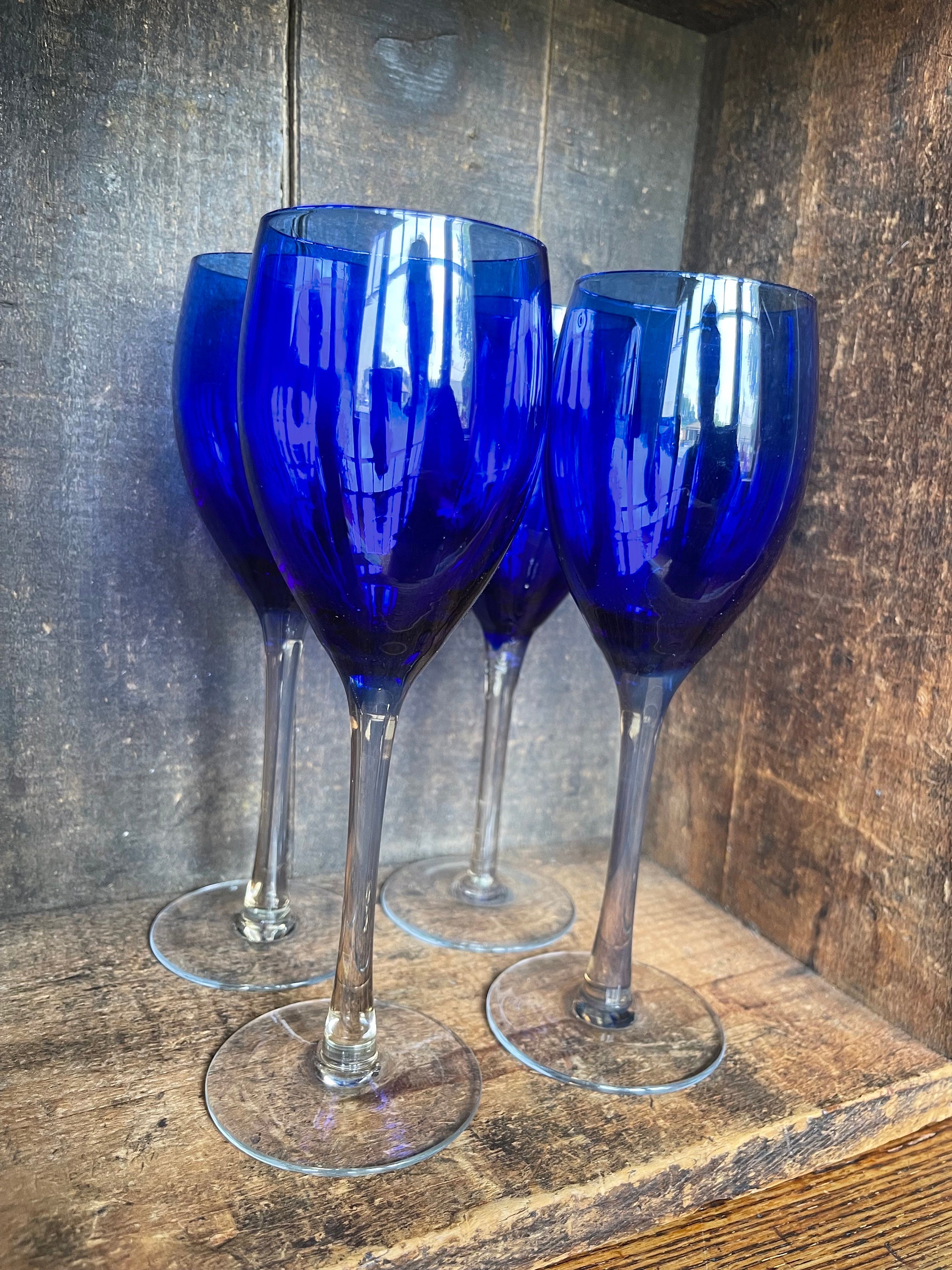 コバルトブルー カットクリスタル ステムグラス 4個セット 4個セット コバルトブルー カットクリスタル ステムグラス 4個セット 4個セット