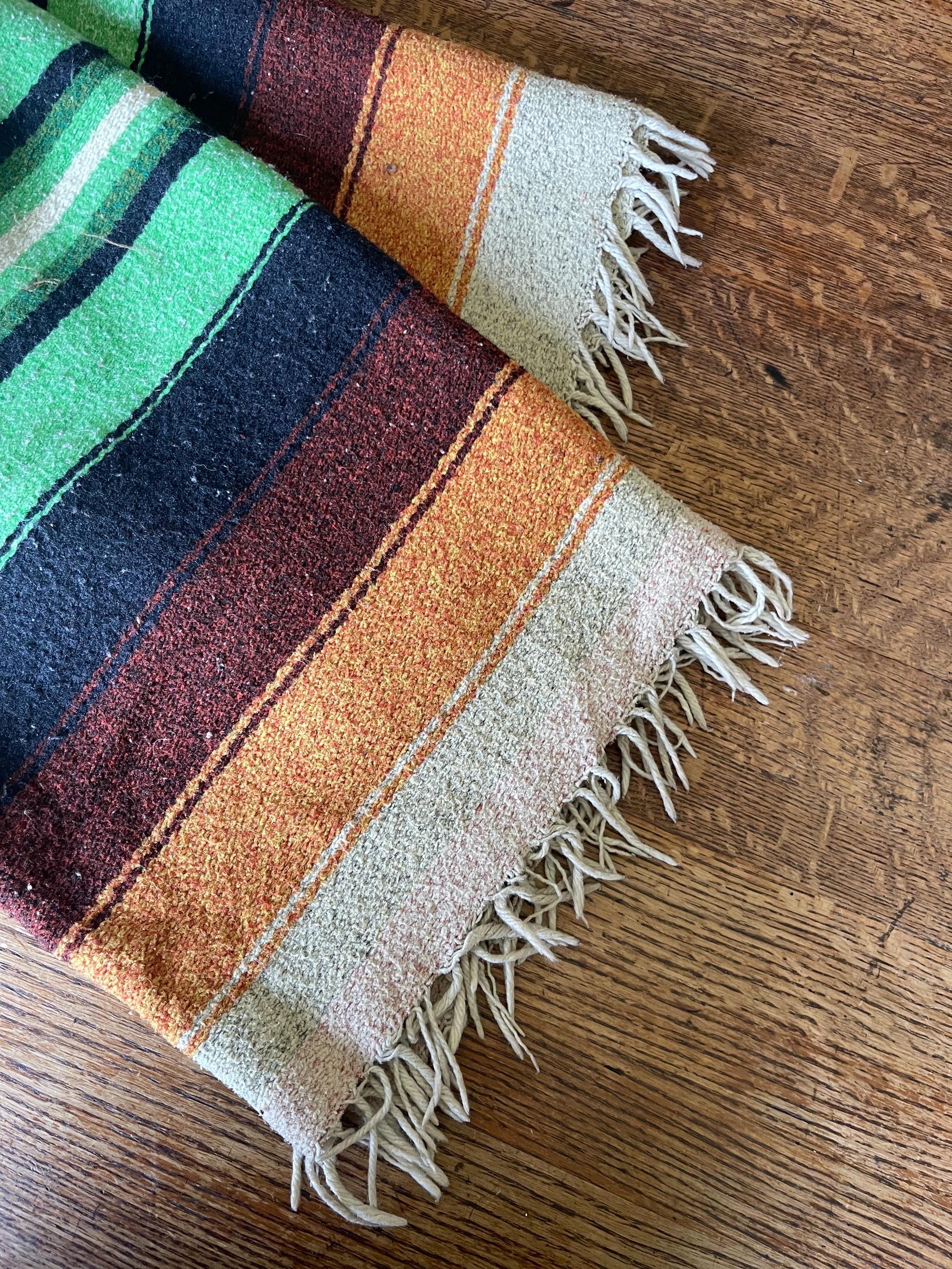 RARE // Vintage Mexican Serape Blanket // Green and Orange Tones