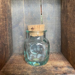 Vintage Sphinx Glass Canister With Rustic Cork Lid/Thick Green Tinted Glass // Made in Holland