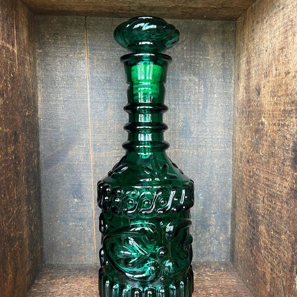 Vintage Jim Beam Emerald Green Collectors Bottle with Cork Glass Stopper