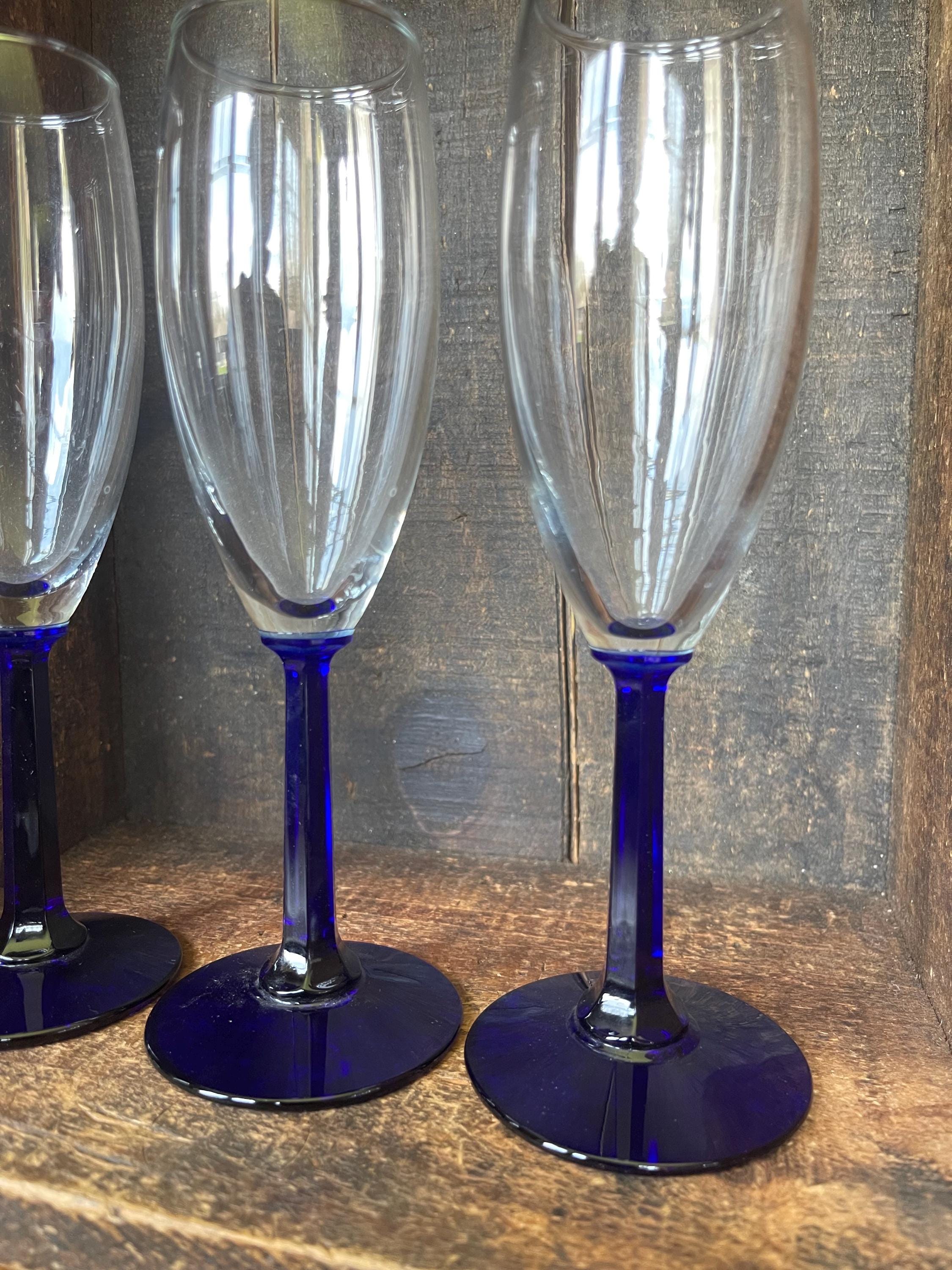 ヴィンテージ コバルトブルー 六角形ステム シャンパンフルート