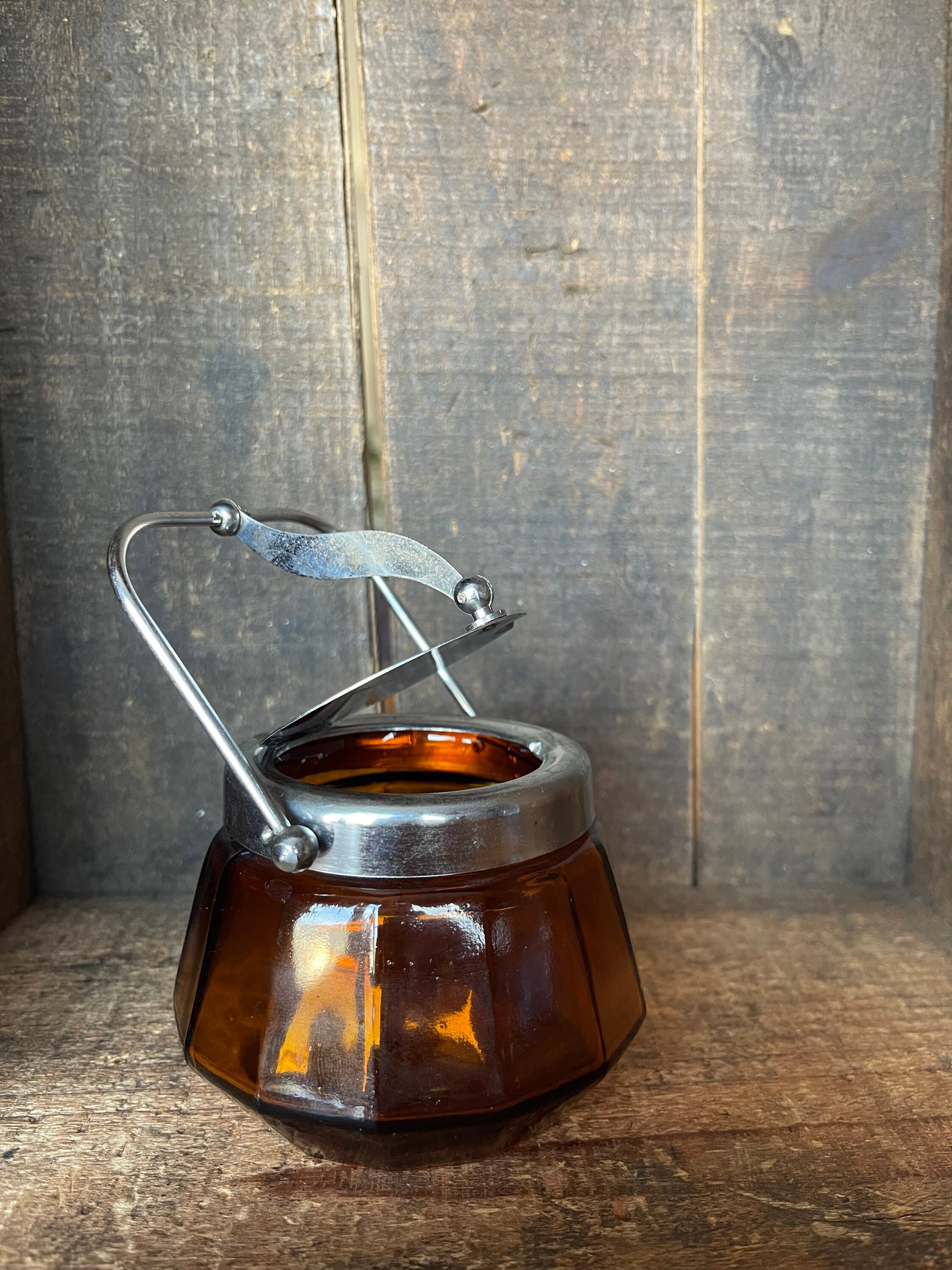 Vintage Retro Amber Glass Sugar Bowl With Hinged Handle and Etsy