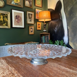 Vintage Clear Glass Pedestal Cake Plate