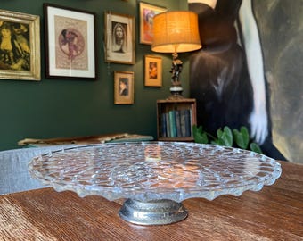 Vintage Clear Glass Pedestal Cake Plate