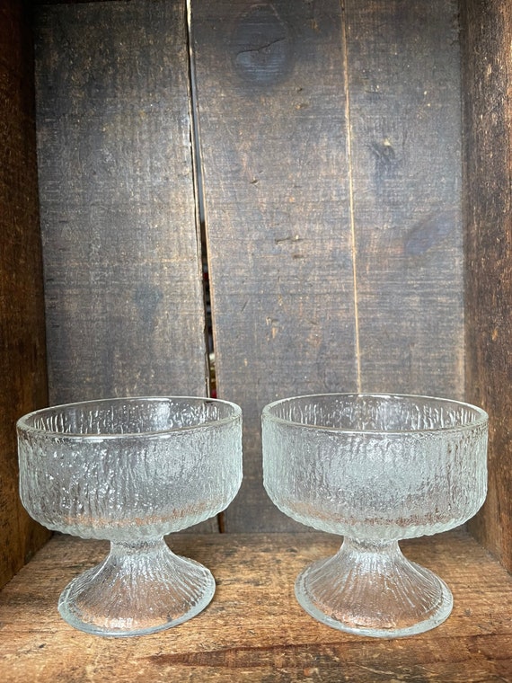 2 Vintage Rare Clear Bark Textured Glass Cup Drinking Glasses Mid Century