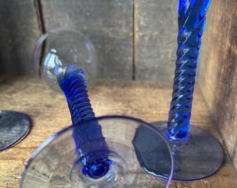 ヴィンテージ コバルトブルー ツイストステムグラス 4個セット - Etsy 日本