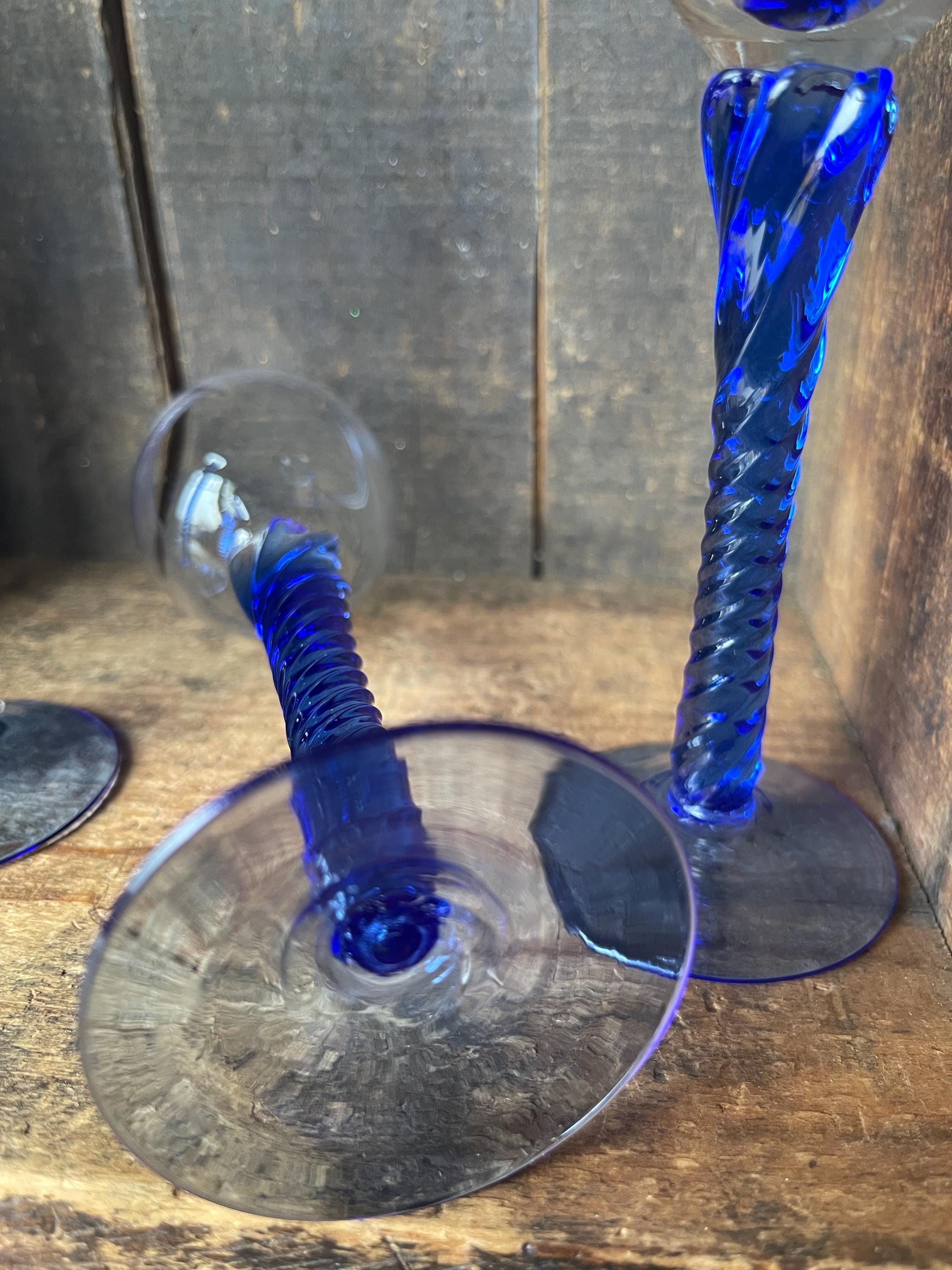 ヴィンテージ コバルトブルー ツイストステムグラス 4個セット - Etsy 日本