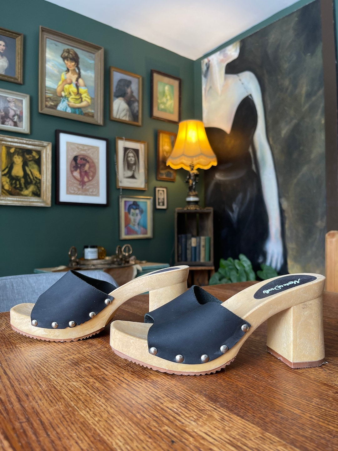 Made in Italy Vintage 1980's Wooden Clog Mule Platform Heel