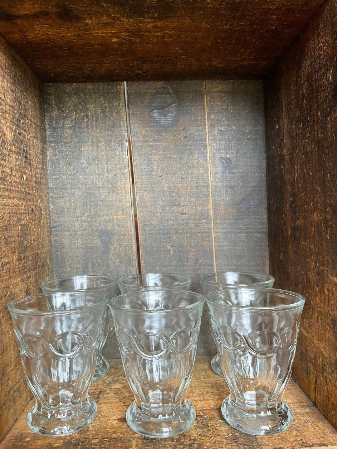 Set of 6 // Vintage Jelly Jar Juice Glasses Pedestal Jar Juice Tumblers