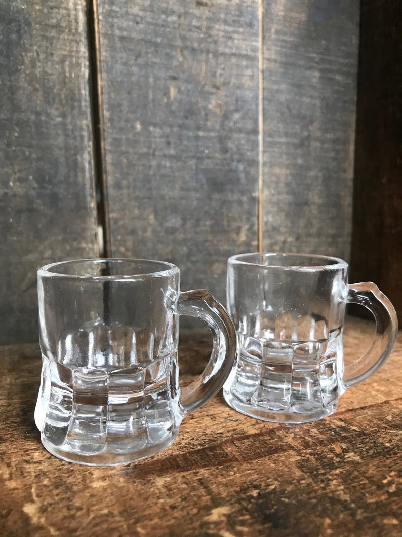 Vintage Federal Glass Beer Mug Shot Glasses set of 2 // Mini Beer Mug
