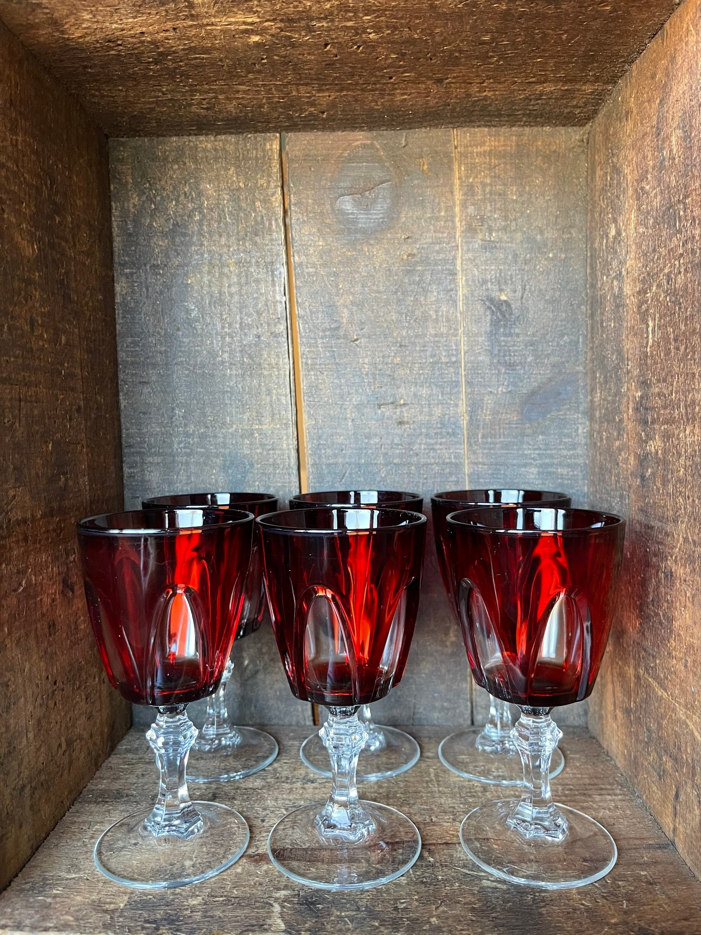 Parigi Set of 6 Etchhed Red & Transparent Stem Water Glasses