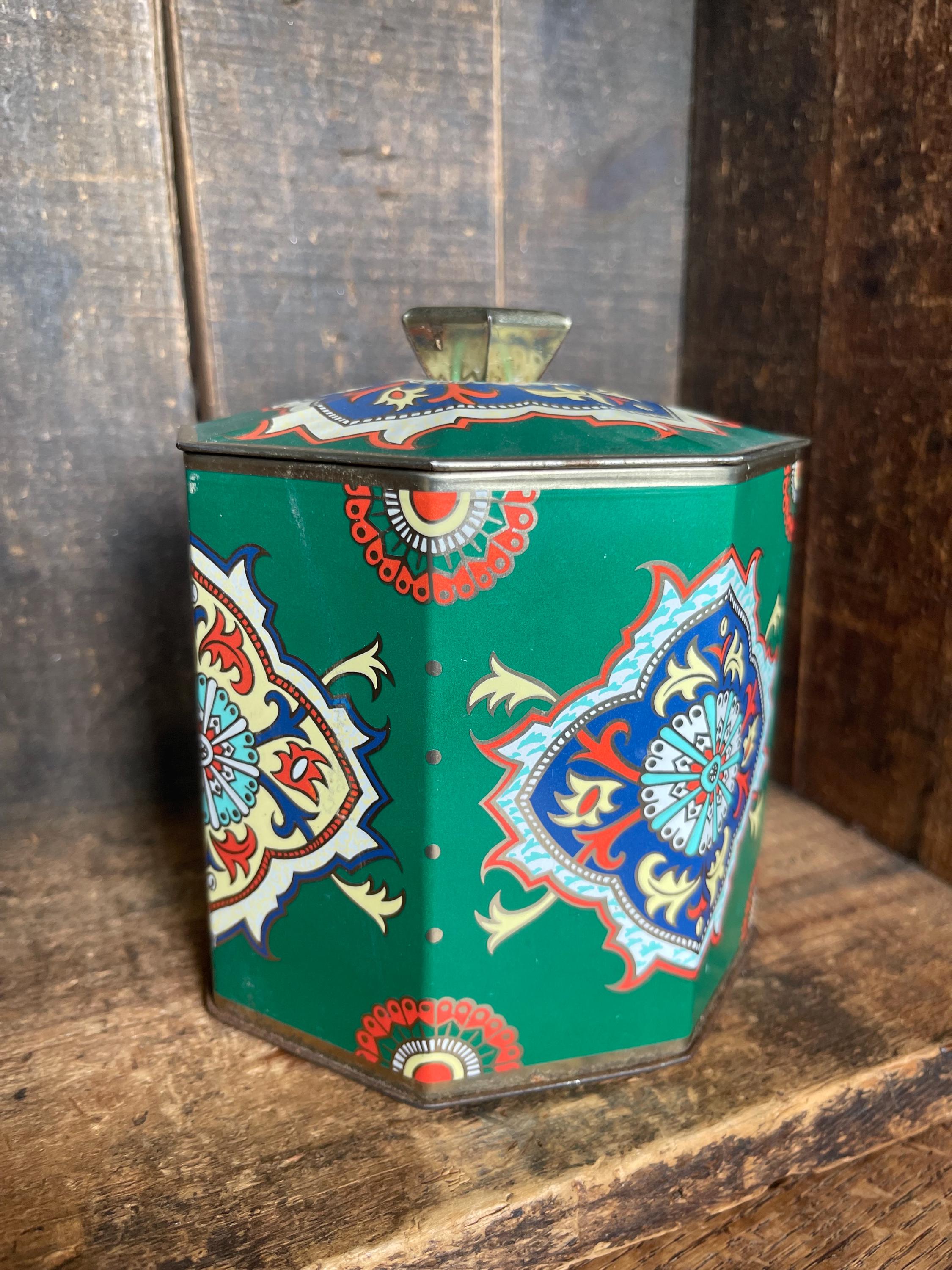 アンティーク　クリーム＆グリーン　ティンBOX Vintage Green Storage Tin - Etsy