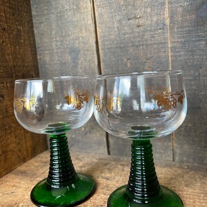 Set of 2 // Vintage Luminarc France Crystal D'Arques with Grape Motif // Green Beehive Roemer Cordial Wine Glasses image 5