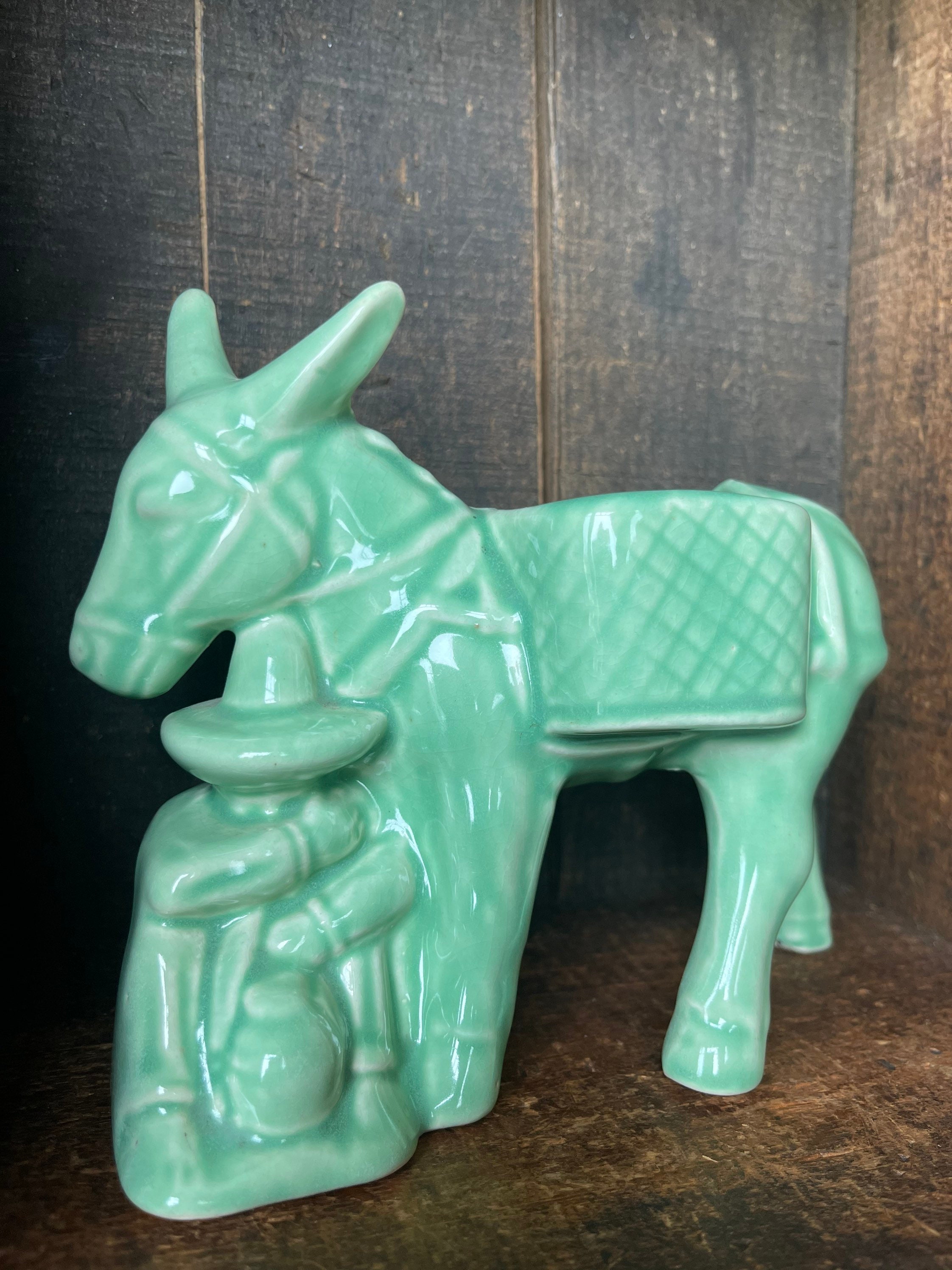 Vintage Sea Foam Green Ceramic Donkey Planter Etsy