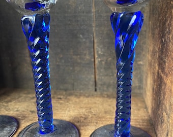 ヴィンテージ コバルトブルー ツイストステムグラス 4個セット - Etsy 日本